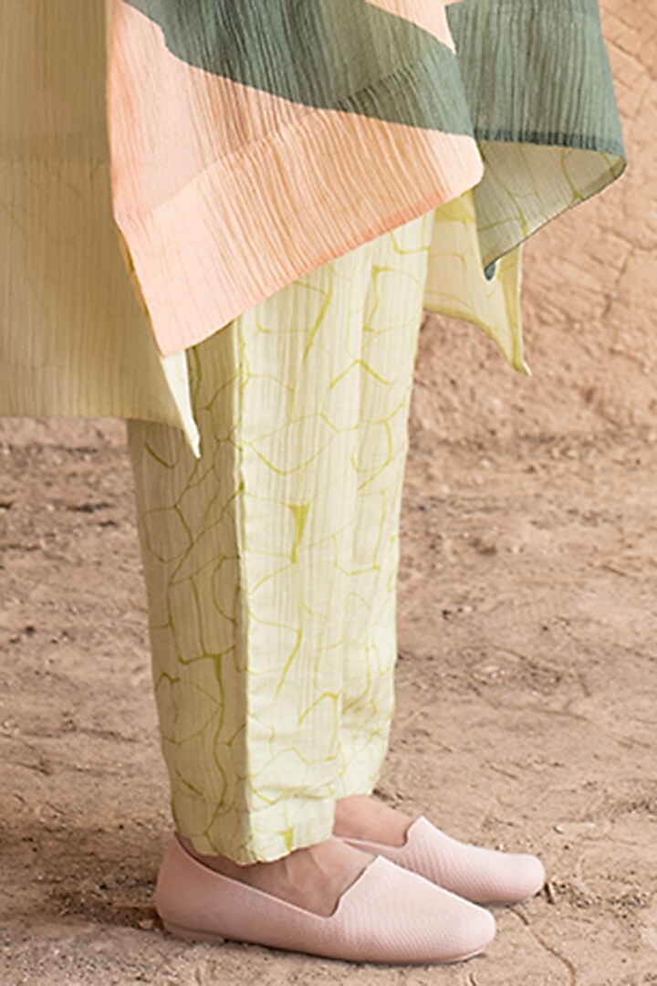 Light Green Shimmer Cupro Wrinkle Printed Tunic Set by CLOS at Pernia's Pop Up Shop