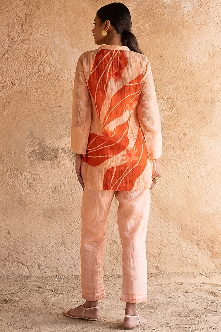 Light Peach Shimmer Cupro Wrinkle Printed Co-Ord Set by CLOS at Pernia's Pop Up Shop
