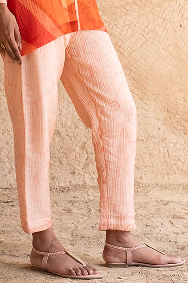 Light Peach Shimmer Cupro Wrinkle Printed Co-Ord Set by CLOS at Pernia's Pop Up Shop