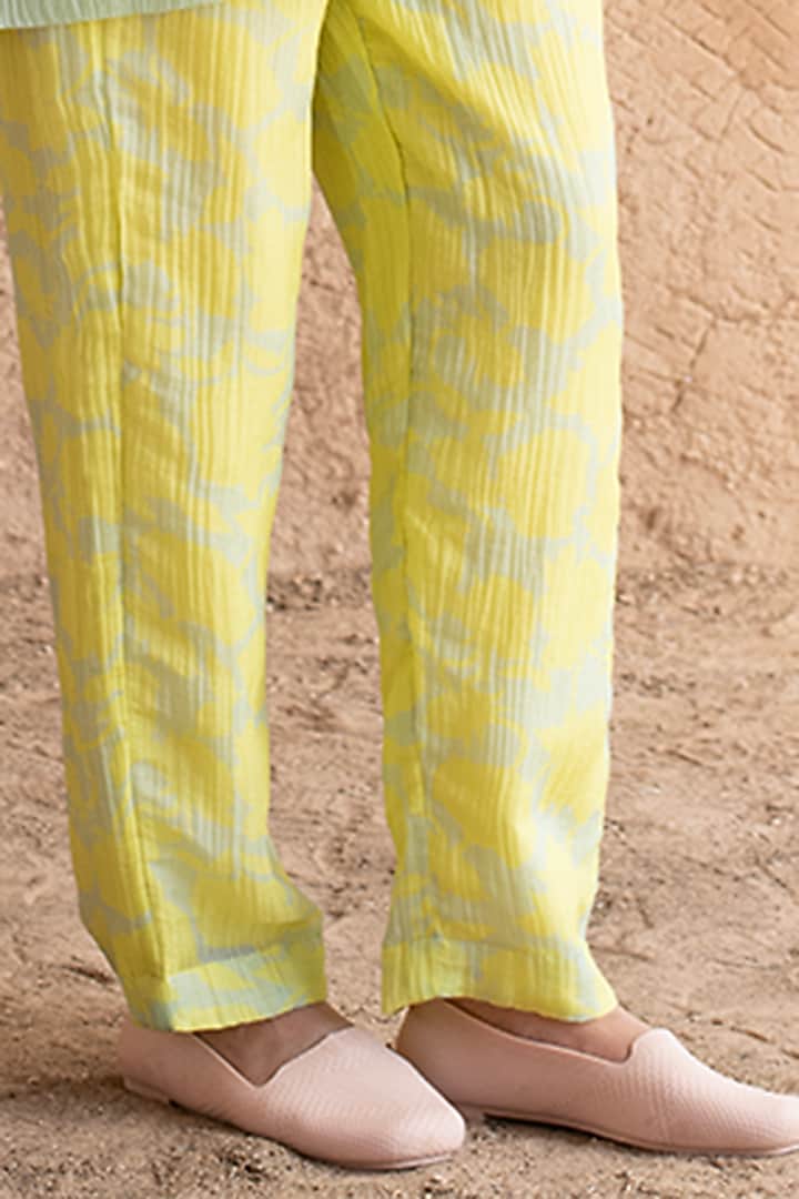 Lime Yellow Shimmer Cupro Wrinkle Printed Co-Ord Set by CLOS at Pernia's Pop Up Shop