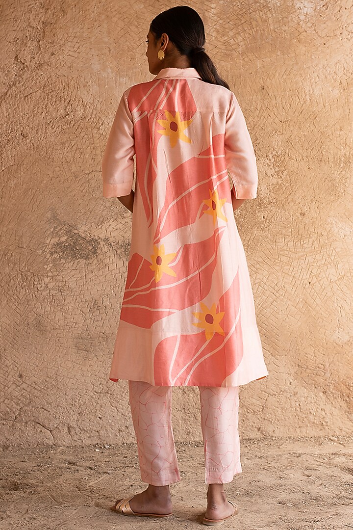 Light Peach Dupion Silk Printed Tunic Set by CLOS at Pernia's Pop Up Shop