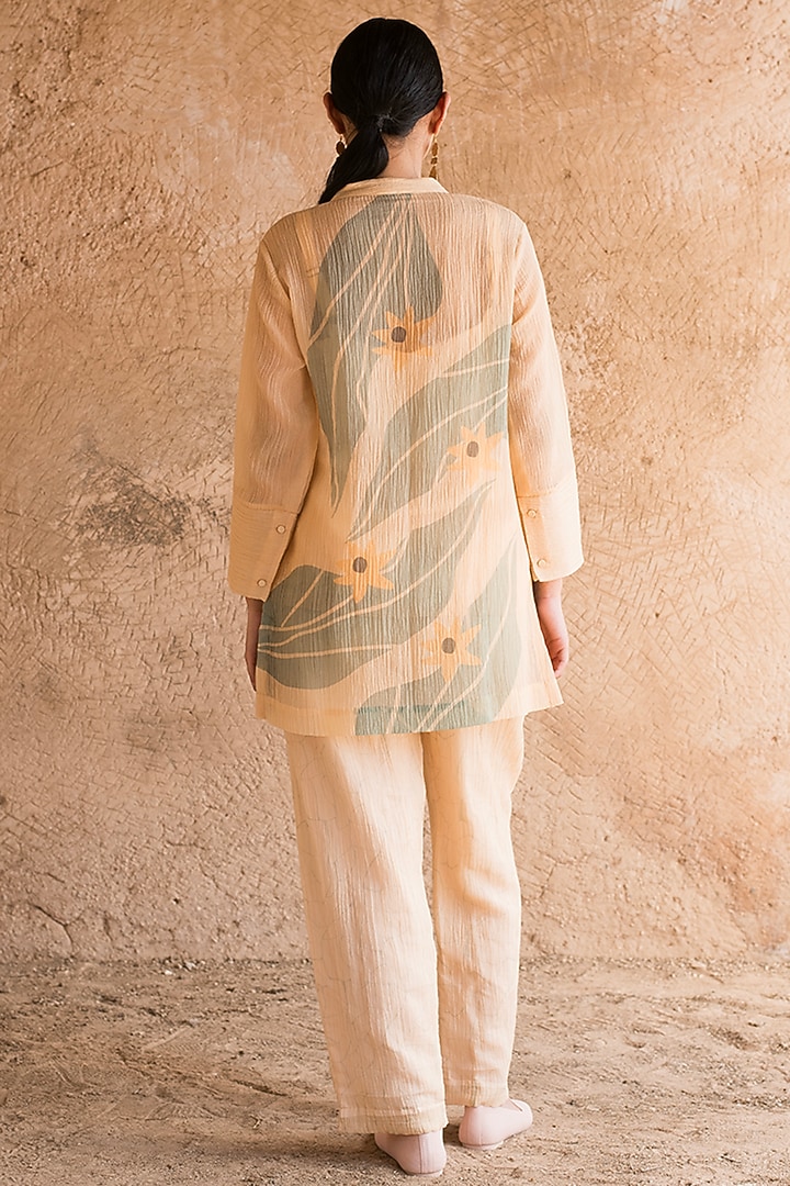 Faded Peach Shimmer Cupro Wrinkle Printed Co-Ord Set by CLOS at Pernia's Pop Up Shop