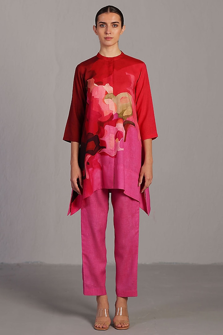 Fuchsia Pink Korean Linen Kurta Set by CLOS at Pernia's Pop Up Shop