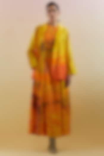 Yellow & Orange Linen Silk Embellished Jacket Vacation Dress by CLOS at Pernia's Pop Up Shop