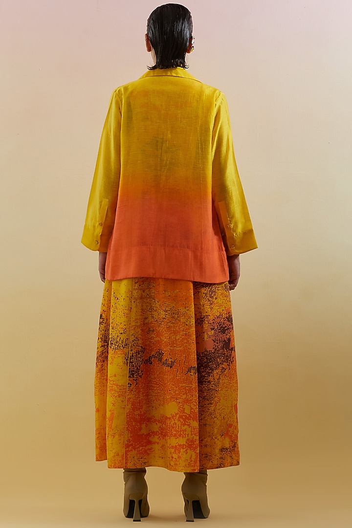 Yellow & Orange Linen Silk Embellished Jacket Vacation Dress by CLOS at Pernia's Pop Up Shop
