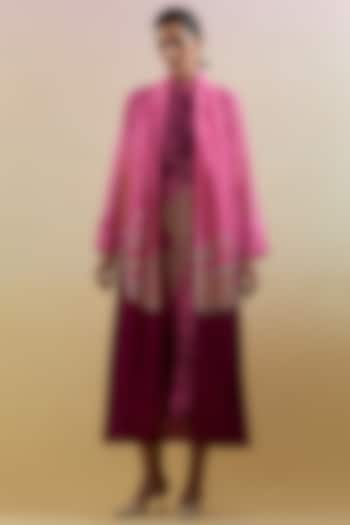 Pink & Purple Linen Silk Embellished Jacket Vacation Dress by CLOS at Pernia's Pop Up Shop