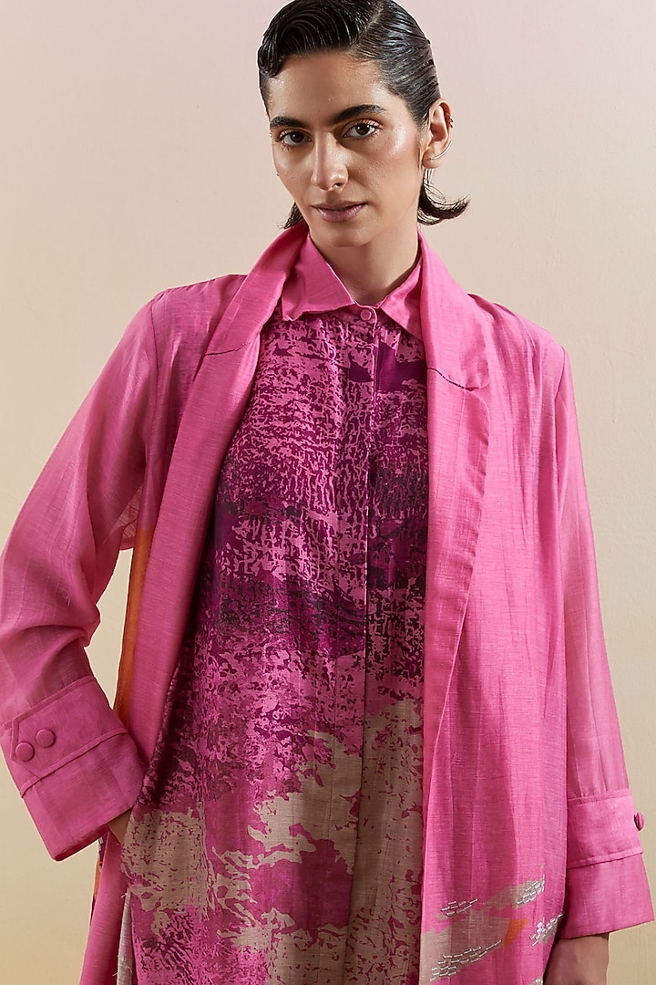 Pink & Purple Linen Silk Embellished Jacket Vacation Dress by CLOS at Pernia's Pop Up Shop