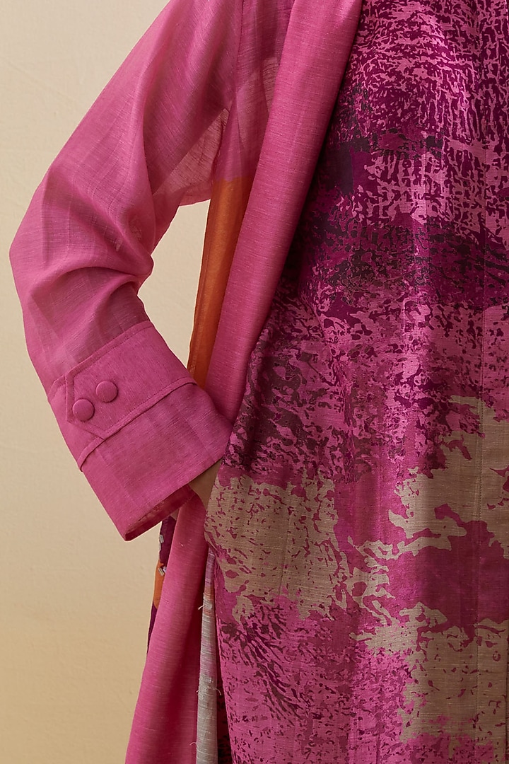 Pink & Purple Linen Silk Embellished Jacket Vacation Dress by CLOS at Pernia's Pop Up Shop