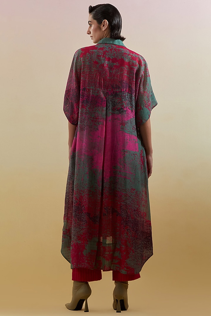 Green & Pink Linen Silk Embellished Kurta Set by CLOS at Pernia's Pop Up Shop