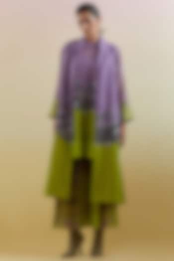 Lilac & Neon Green Linen Silk Embellished Jacket Set by CLOS at Pernia's Pop Up Shop