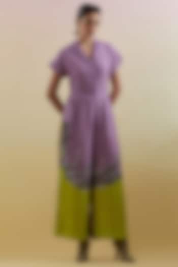 Lilac & Neon Green Linen Silk Embellished Jumpsuit by CLOS at Pernia's Pop Up Shop