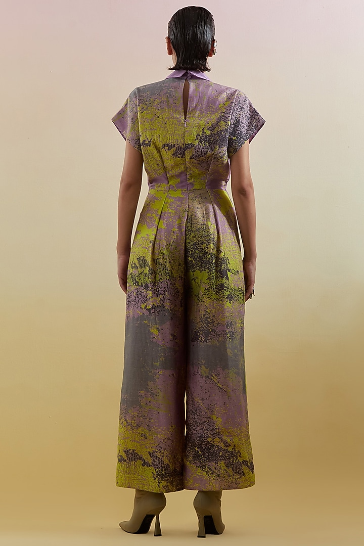 Lilac & Neon Green Linen Silk Embellished Jumpsuit by CLOS at Pernia's Pop Up Shop