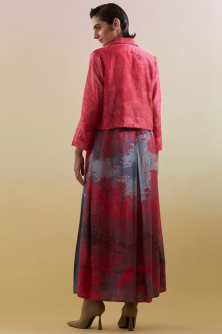 Pink & Grey Linen Silk Embellished Jacket Vacation Dress by CLOS at Pernia's Pop Up Shop
