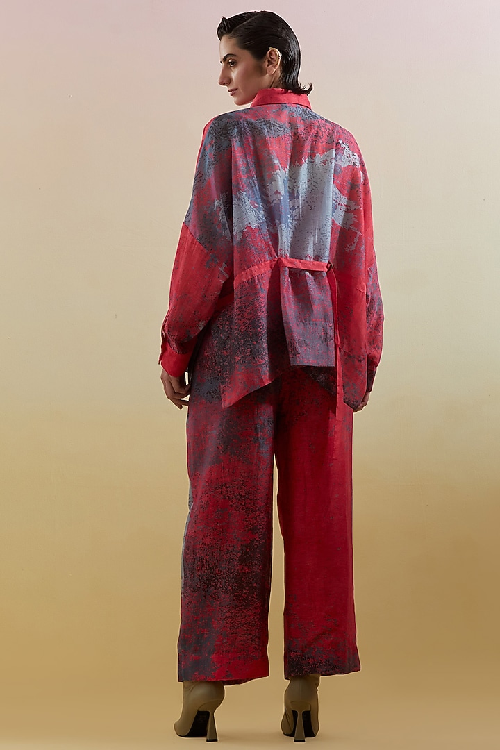 Pink & Grey Linen Silk Embellished Co-Ord Set by CLOS at Pernia's Pop Up Shop