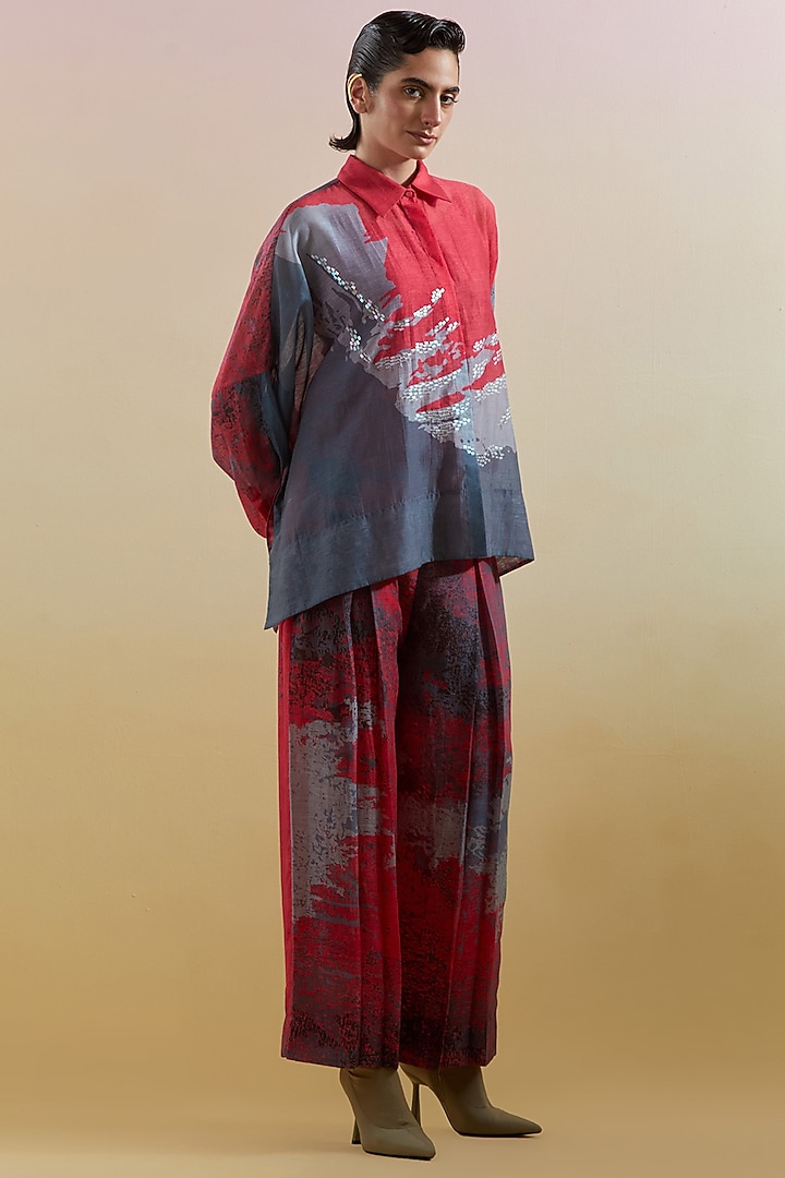 Pink & Grey Linen Silk Embellished Co-Ord Set by CLOS at Pernia's Pop Up Shop