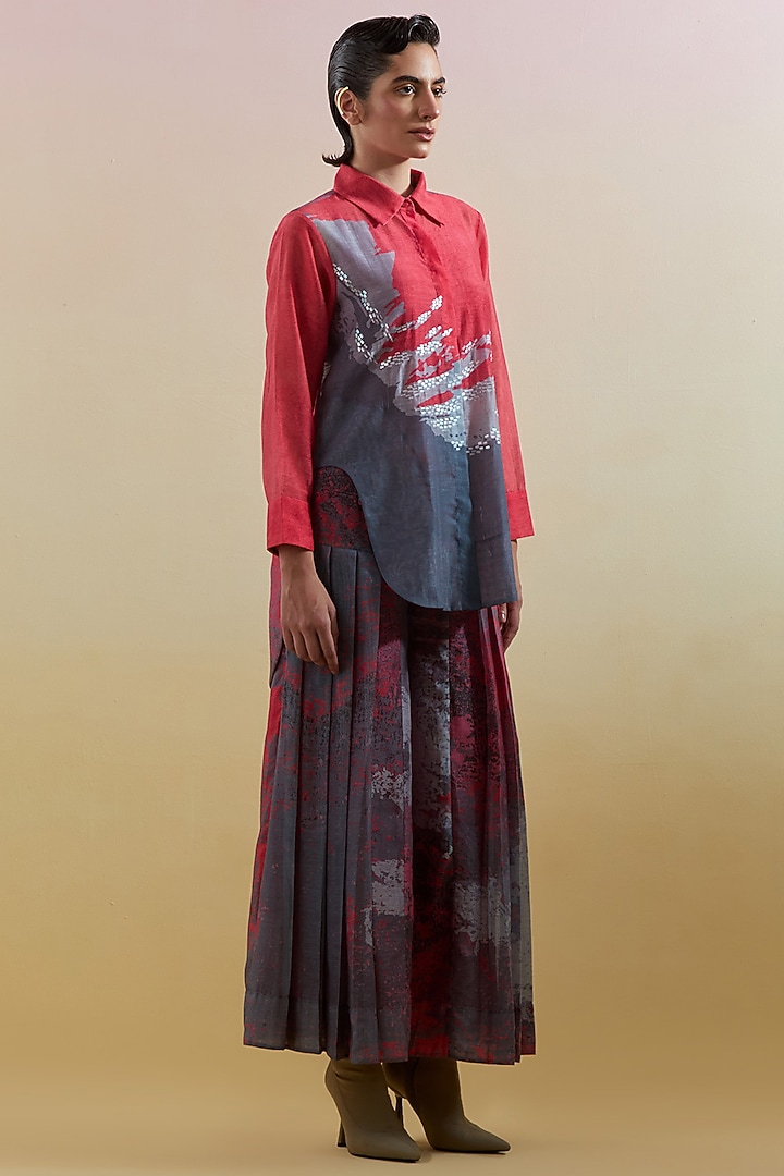 Pink & Grey Linen Silk Embellished Co-Ord Set by CLOS at Pernia's Pop Up Shop