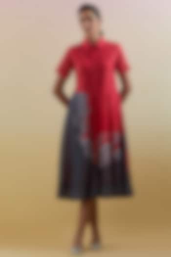 Pink & Grey Linen Silk Embellished Midi Vacation Dress by CLOS at Pernia's Pop Up Shop