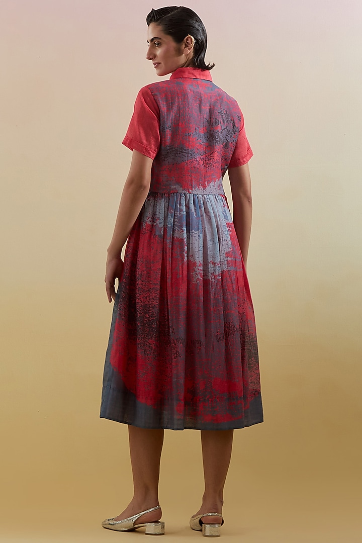 Pink & Grey Linen Silk Embellished Midi Vacation Dress by CLOS at Pernia's Pop Up Shop