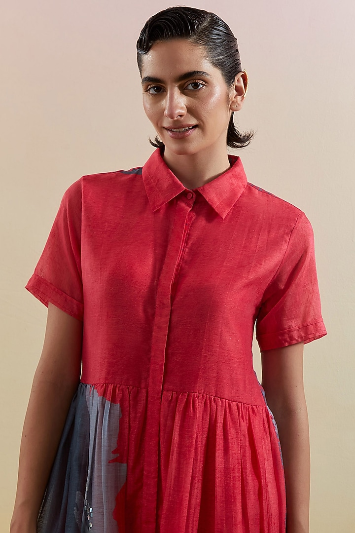 Pink & Grey Linen Silk Embellished Midi Vacation Dress by CLOS at Pernia's Pop Up Shop