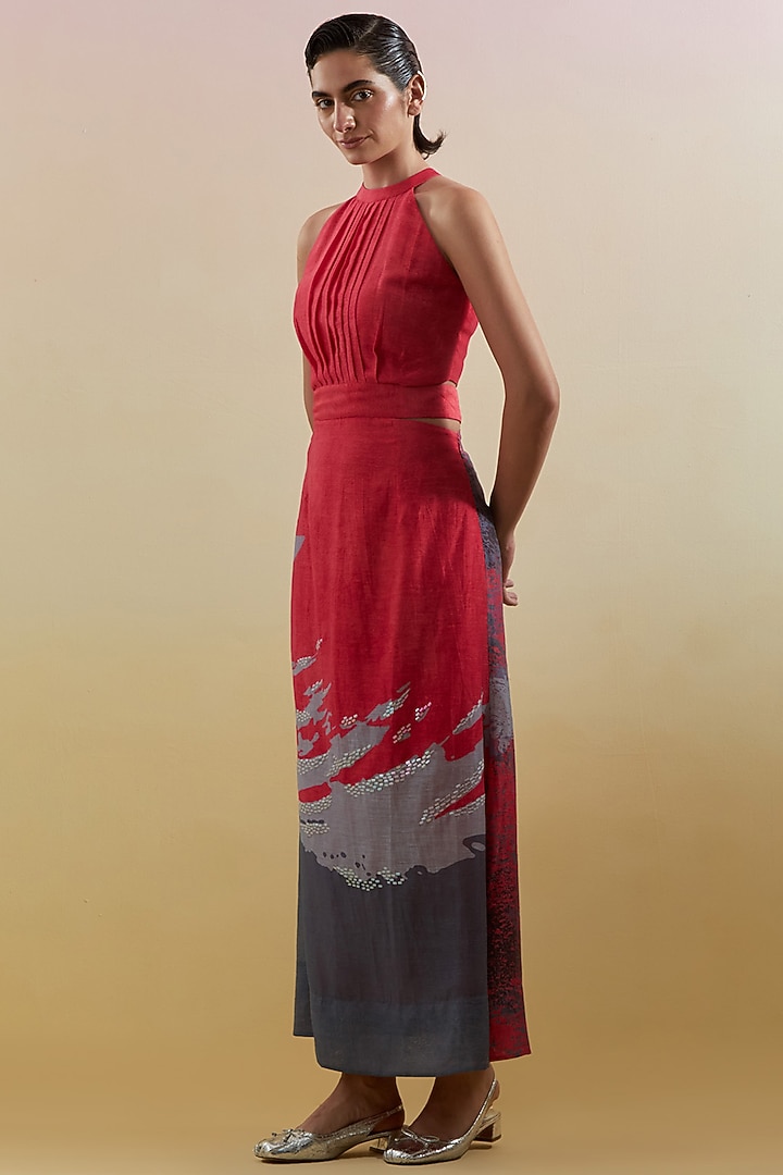Pink & Grey Linen Silk Embellished Vacation Dress by CLOS at Pernia's Pop Up Shop