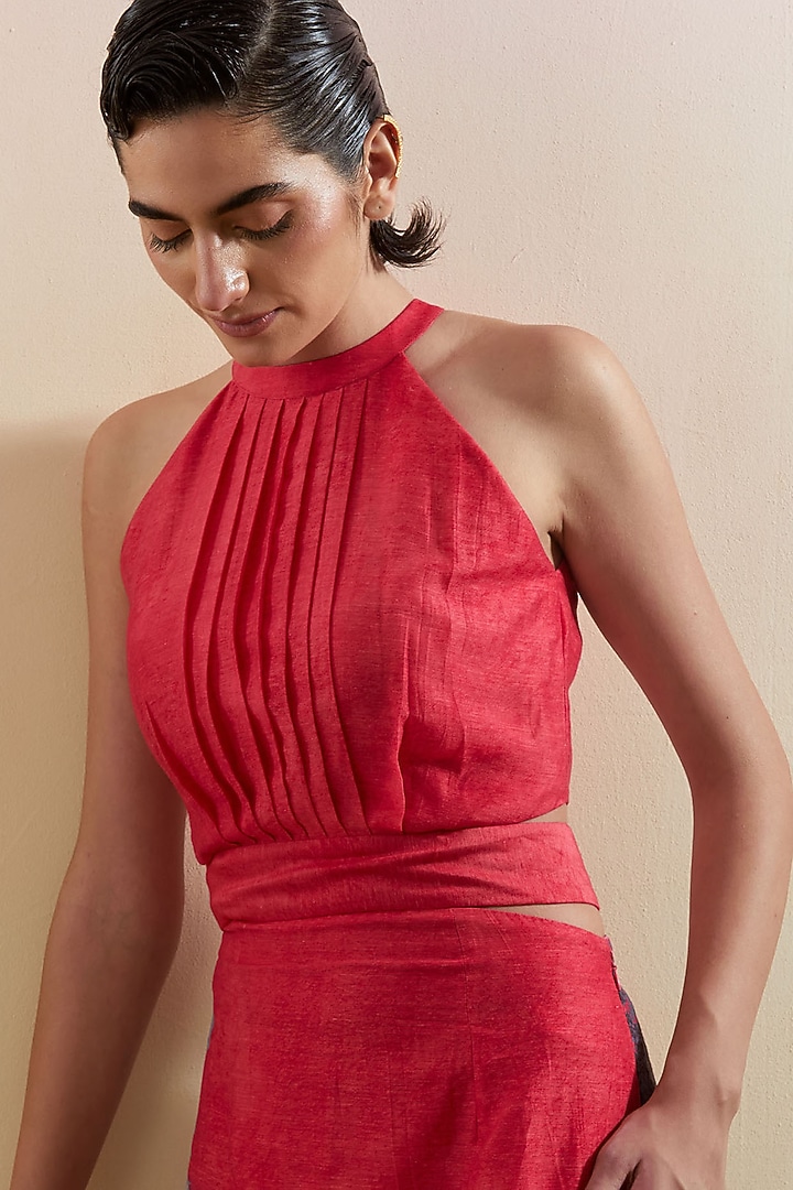 Pink & Grey Linen Silk Embellished Vacation Dress by CLOS at Pernia's Pop Up Shop