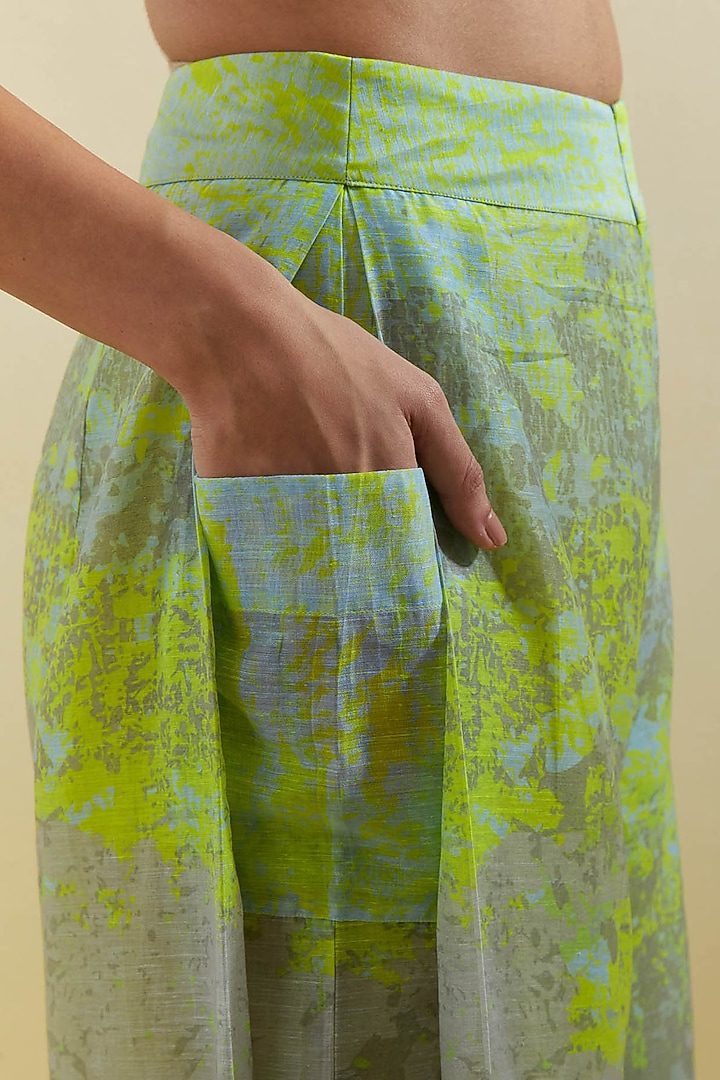 Blue & Lime Green Linen Silk Embellished Co-Ord Set by CLOS at Pernia's Pop Up Shop