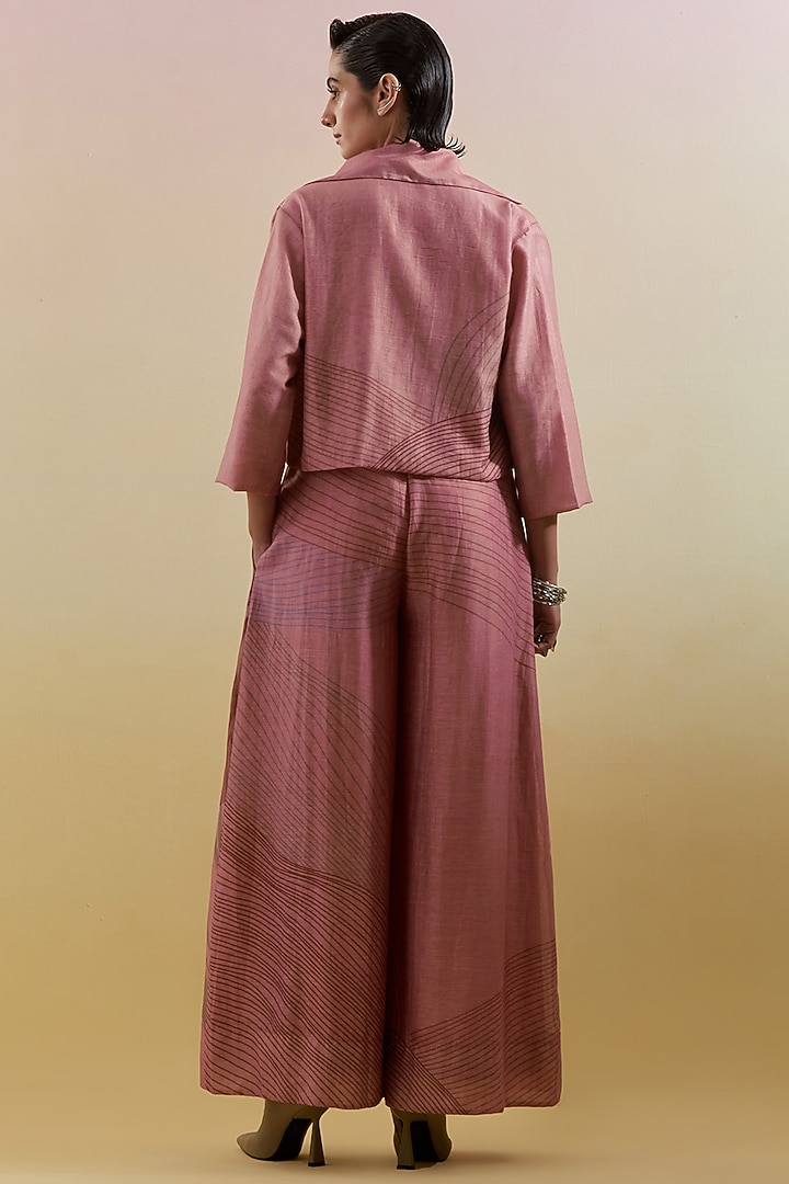 Dusty Pink & Grey Linen Silk Embellished Jumpsuit With Jacket by CLOS at Pernia's Pop Up Shop