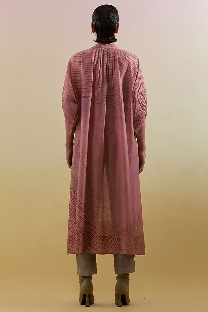 Dusty Pink Linen Silk Embellished Kurta Set by CLOS at Pernia's Pop Up Shop