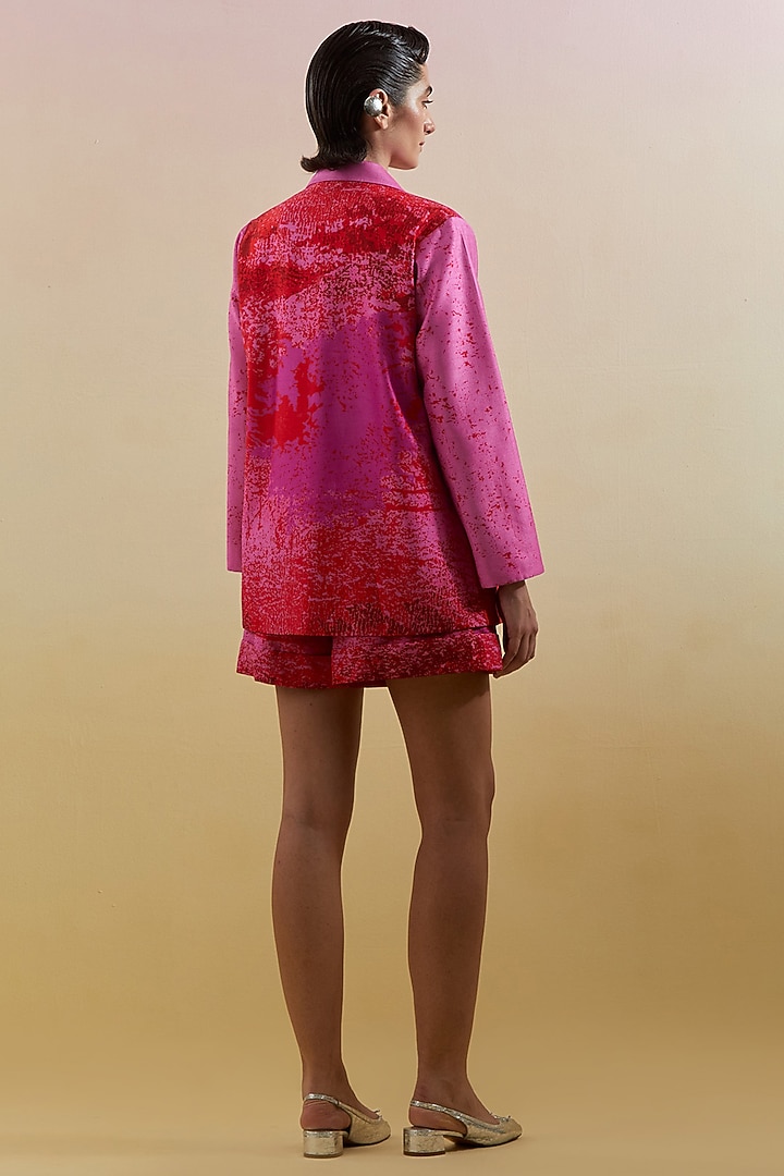 Fuchsia & Red Dupion Silk Metallic Embellished Blazer Set by CLOS at Pernia's Pop Up Shop