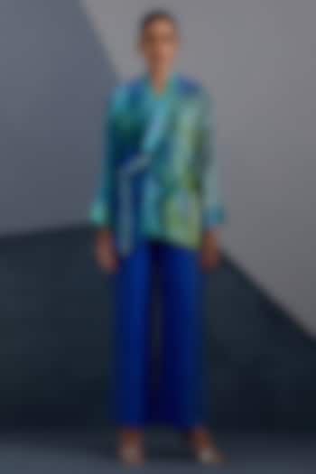 Deep Blue & Teal Dupion Silk Printed Co-Ord Set by CLOS at Pernia's Pop Up Shop