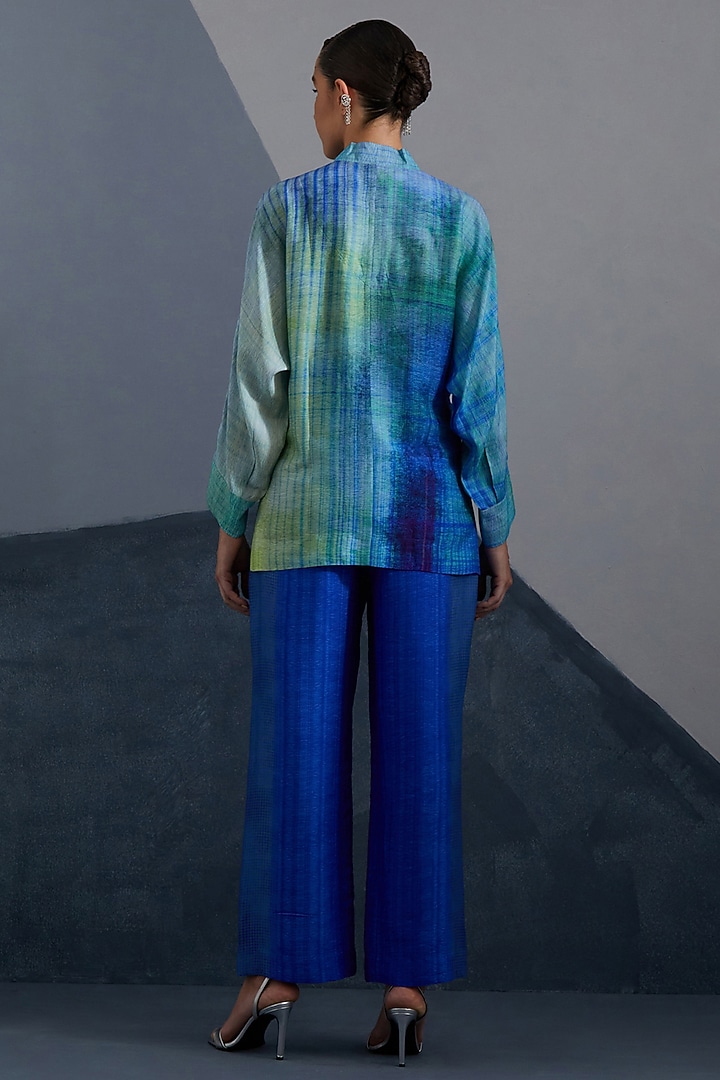 Deep Blue & Teal Dupion Silk Printed Co-Ord Set by CLOS at Pernia's Pop Up Shop