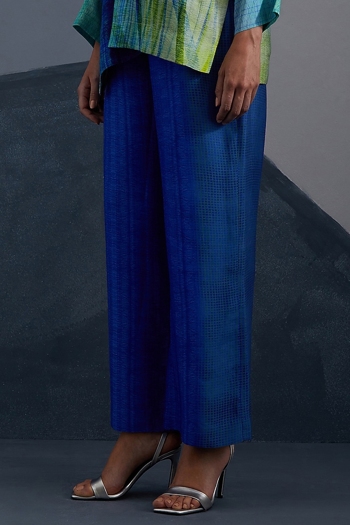 Deep Blue & Teal Dupion Silk Printed Co-Ord Set by CLOS at Pernia's Pop Up Shop