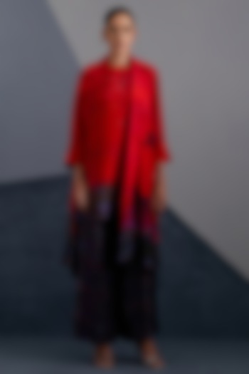 Ruby Red & Slate Black Dupion Silk Boxy Tunic Set by CLOS at Pernia's Pop Up Shop