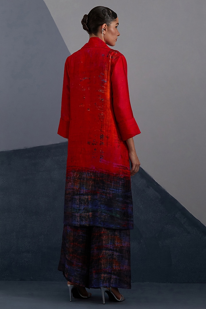 Ruby Red & Slate Black Dupion Silk Boxy Tunic Set by CLOS at Pernia's Pop Up Shop