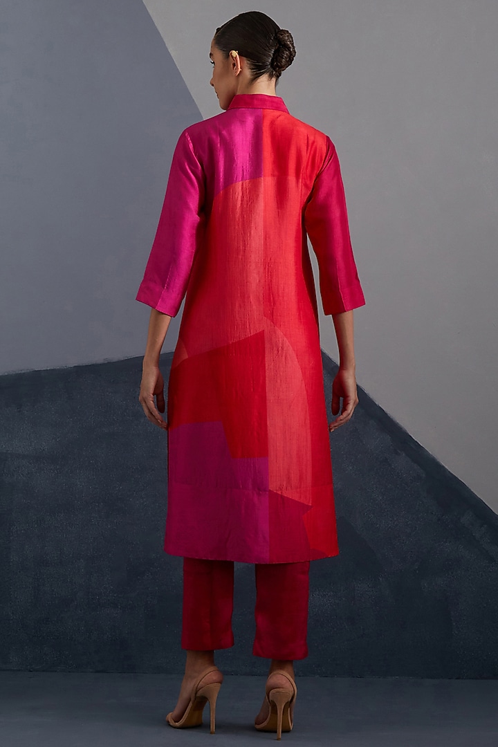 Vermilion & Fuchsia Dupion Silk Printed Tunic Set by CLOS at Pernia's Pop Up Shop