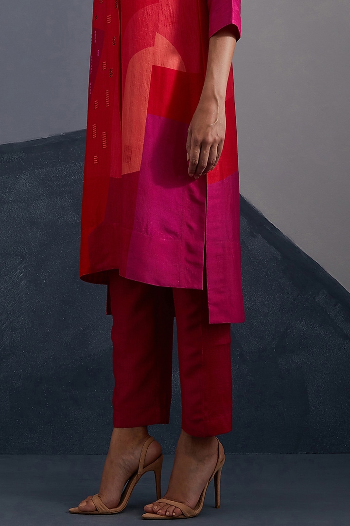 Vermilion & Fuchsia Dupion Silk Printed Tunic Set by CLOS at Pernia's Pop Up Shop