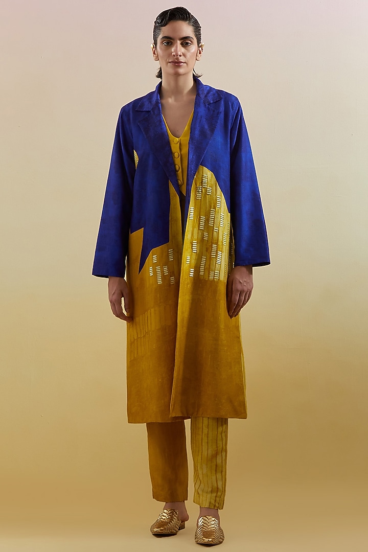 Azure & Amber Dupion Silk Printed Jacket Set by CLOS at Pernia's Pop Up Shop