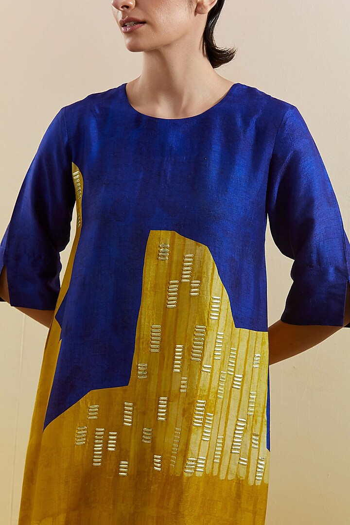 Azure & Amber Dupion Silk Printed Straight Kurta Set by CLOS at Pernia's Pop Up Shop