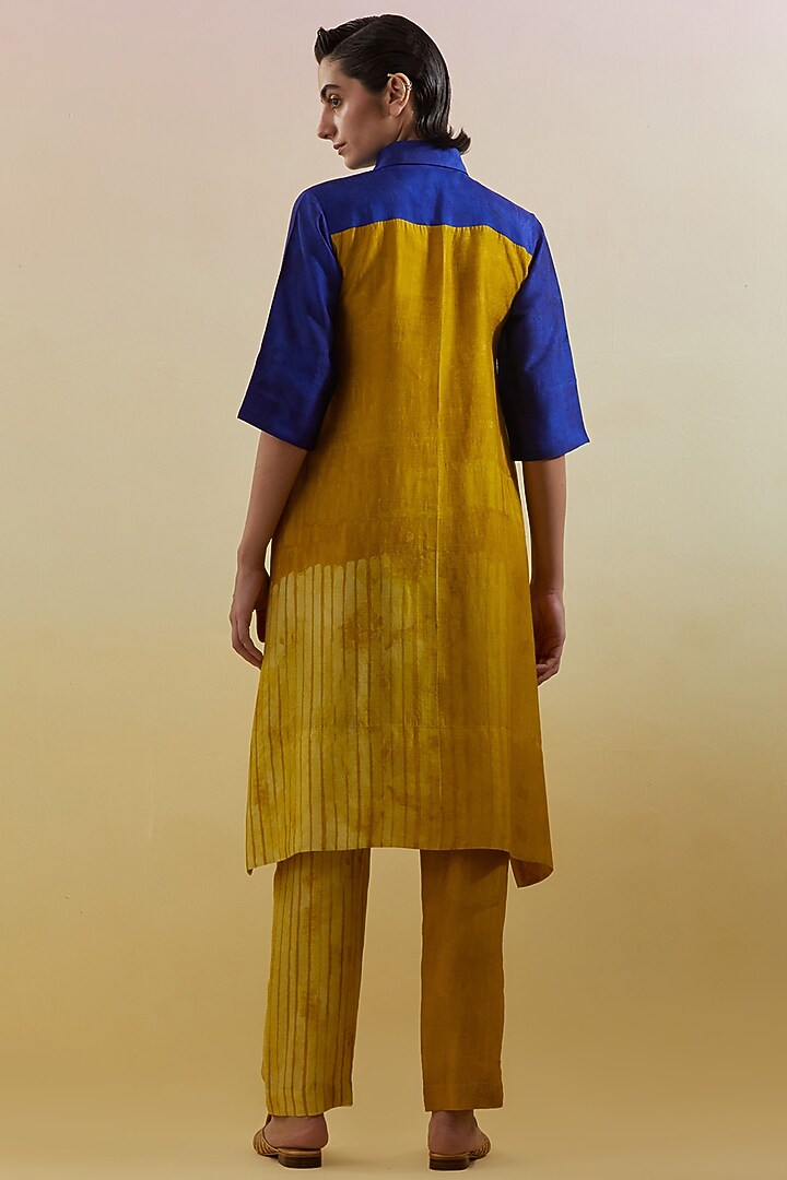 Azure & Amber Dupion Silk Printed High-Low Tunic Set by CLOS at Pernia's Pop Up Shop