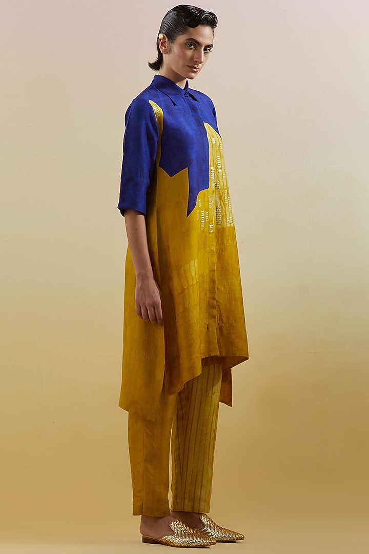 Azure & Amber Dupion Silk Printed High-Low Tunic Set by CLOS at Pernia's Pop Up Shop
