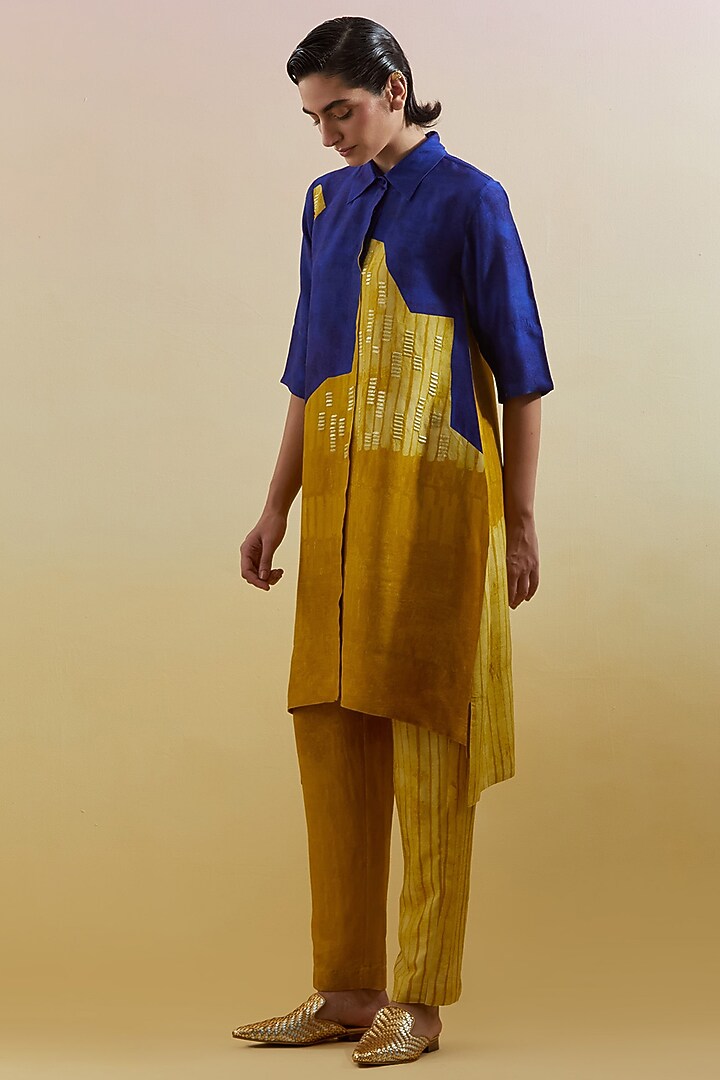 Azure & Amber Dupion Silk Printed High-Low Tunic Set by CLOS at Pernia's Pop Up Shop