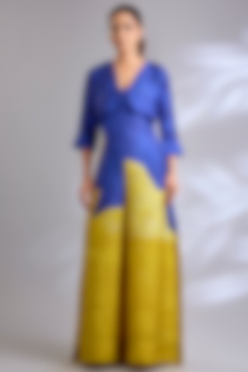 Azure & Ambre Dupion Silk Printed Jumpsuit With Jacket by CLOS at Pernia's Pop Up Shop