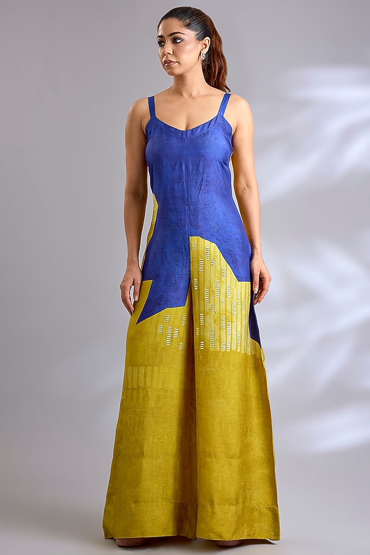 Azure & Ambre Dupion Silk Printed Jumpsuit With Jacket by CLOS at Pernia's Pop Up Shop
