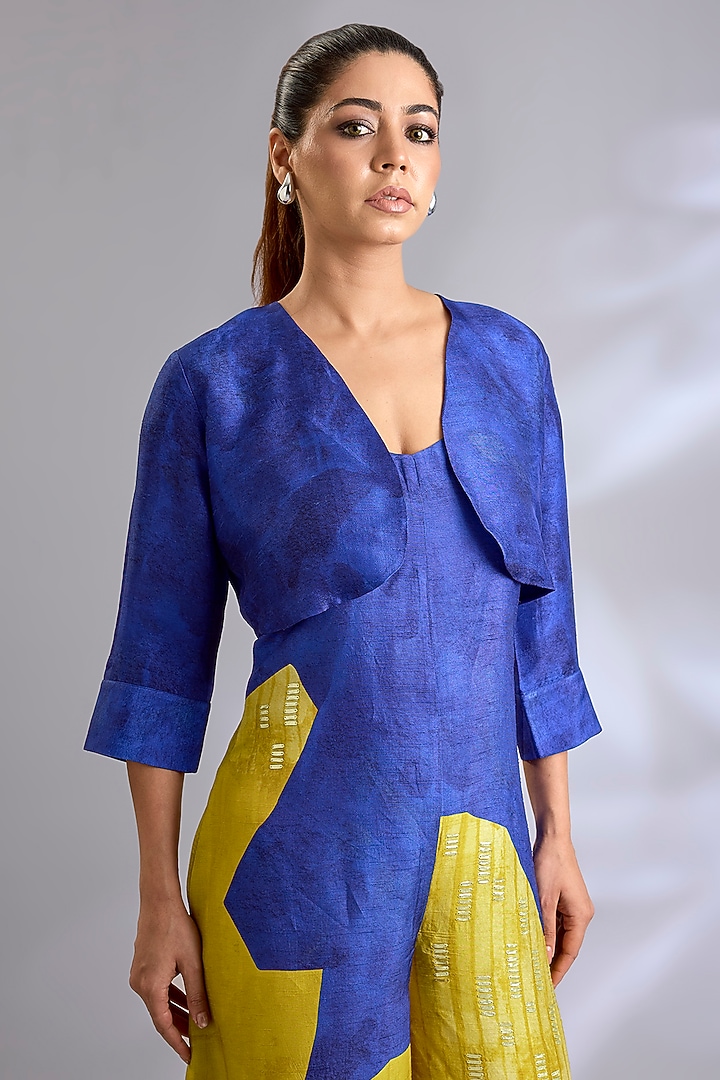 Azure & Ambre Dupion Silk Printed Jumpsuit With Jacket by CLOS at Pernia's Pop Up Shop
