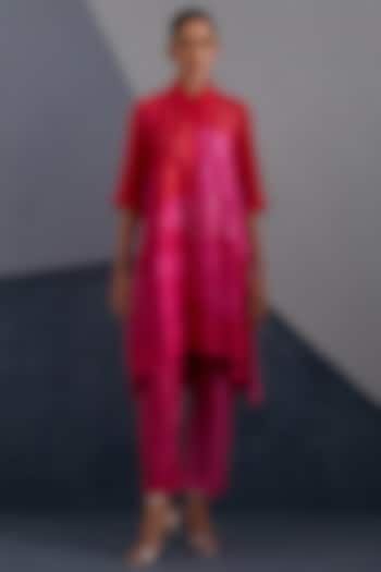 Vermilion & Fuchsia Dupion Silk Printed Tunic Set by CLOS at Pernia's Pop Up Shop
