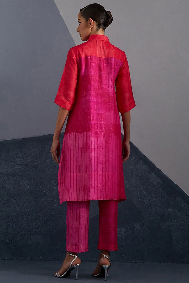 Vermilion & Fuchsia Dupion Silk Printed Tunic Set by CLOS at Pernia's Pop Up Shop