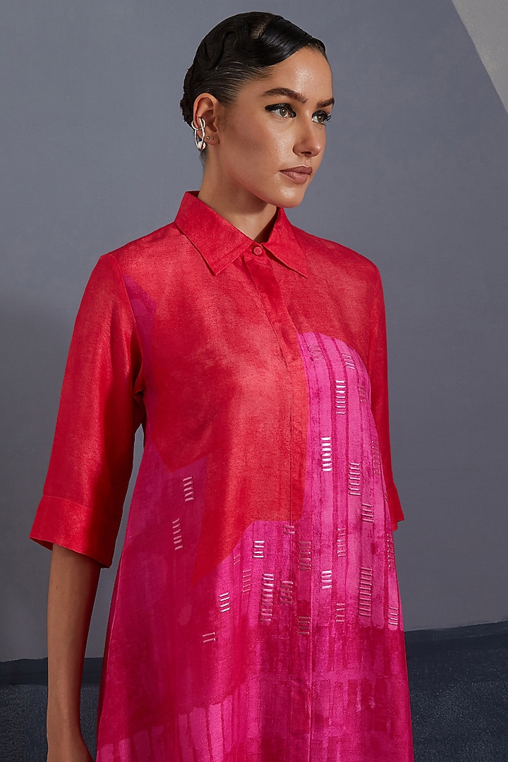 Vermilion & Fuchsia Dupion Silk Printed Tunic Set by CLOS at Pernia's Pop Up Shop