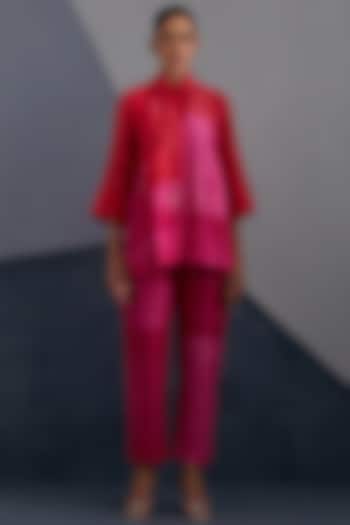 Vermilion & Fuchsia Dupion Silk Printed Co-Ord Set by CLOS at Pernia's Pop Up Shop