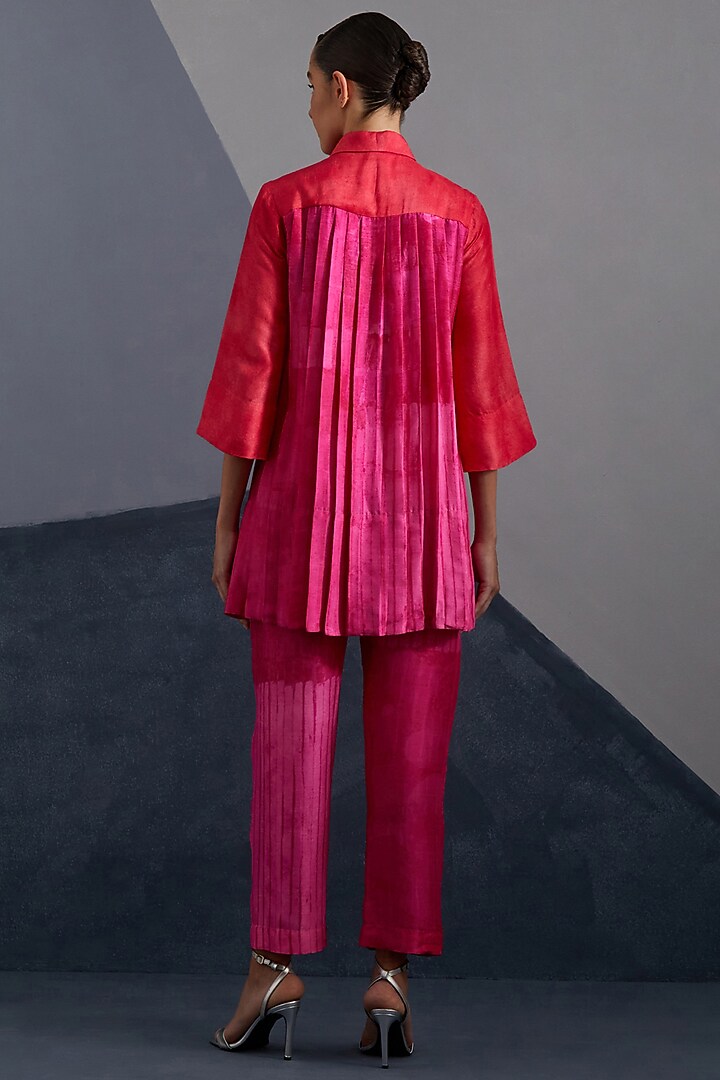 Vermilion & Fuchsia Dupion Silk Printed Co-Ord Set by CLOS at Pernia's Pop Up Shop