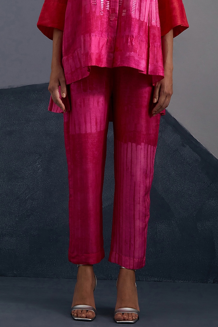 Vermilion & Fuchsia Dupion Silk Printed Co-Ord Set by CLOS at Pernia's Pop Up Shop